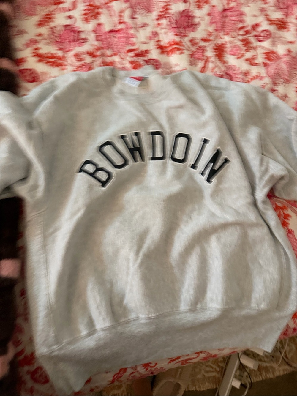 Champion Light Gray Bowdoin Crewneck Sweatshirt with Black Appliqué
